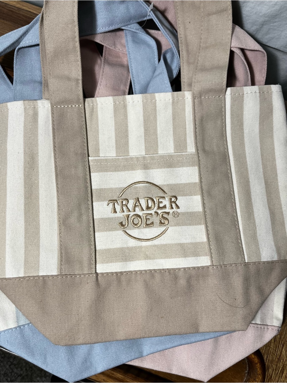 Trader Joe's Striped Canvas Tote in Beige & Cream NWT summer 2026 viral edition